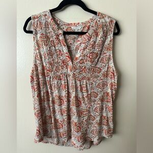Lucky Brand Paisley Pleated V Neck Tank Top Shirt Size XL